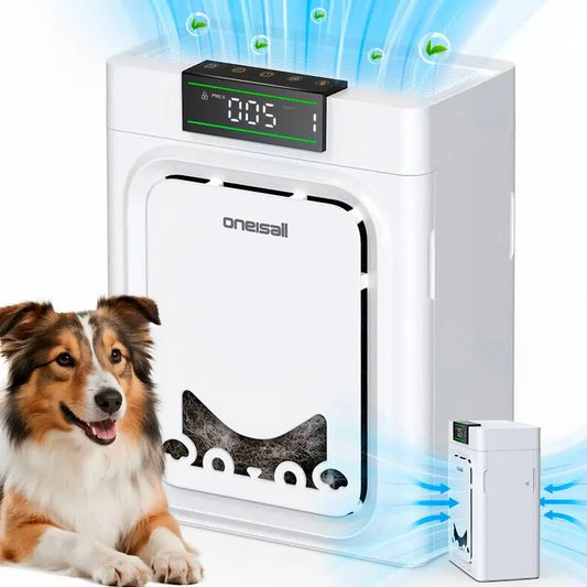 Oneisall Air Purifier for Homes with Pets, 3-in-1 Washable HEPA Filter, Dual-Sided Filter with 200G Activated Carbon, Pet-Friendly Design with Pet Lock, Allergen Relief and Odor Removal