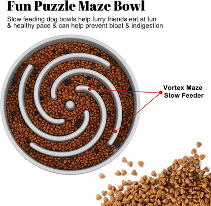 Large Non-Slip Slow Feeder Dog Bowl for Medium to Large Breeds - Interactive Maze Puzzle Design to Prevent Bloating and Choking, Light Gray
