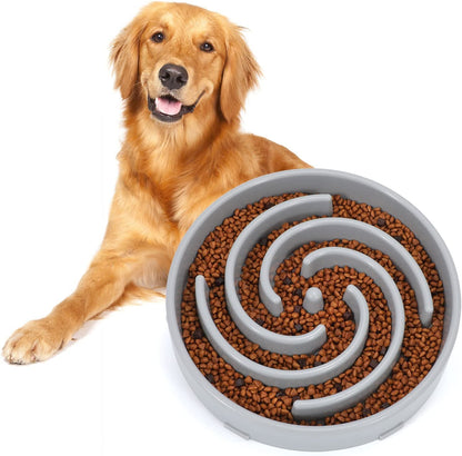 Large Non-Slip Slow Feeder Dog Bowl for Medium to Large Breeds - Interactive Maze Puzzle Design to Prevent Bloating and Choking, Light Gray