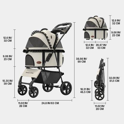 Happy & Polly Foldable Pet Stroller with Detachable Carrier - Compact & Portable for Easy Travel