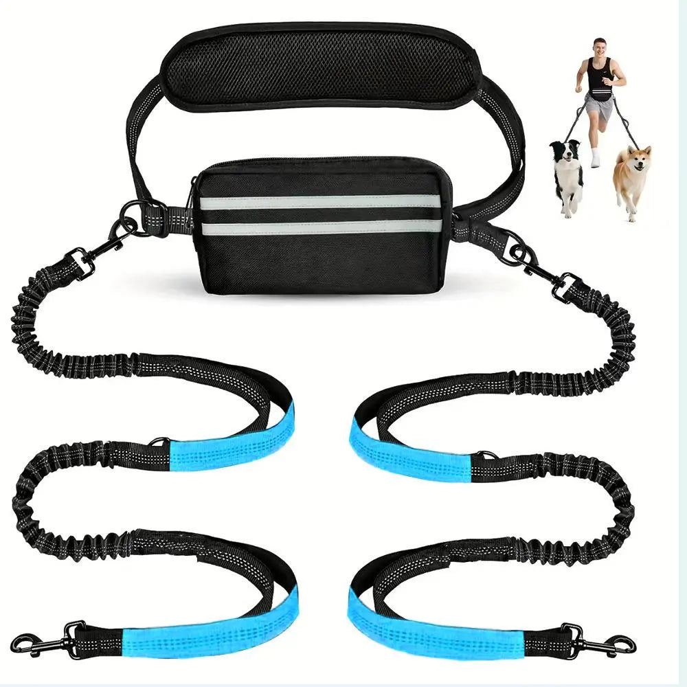 Pipidodo Hands-Free Dual Dog Leash with Waist Bag and Cushioned Pad - Effortless and Tangle-Free Walking for Two Dogs
