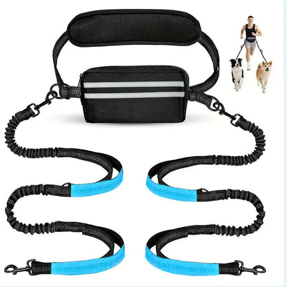 Pipidodo Hands-Free Dual Dog Leash with Waist Bag and Cushioned Pad - Effortless and Tangle-Free Walking for Two Dogs