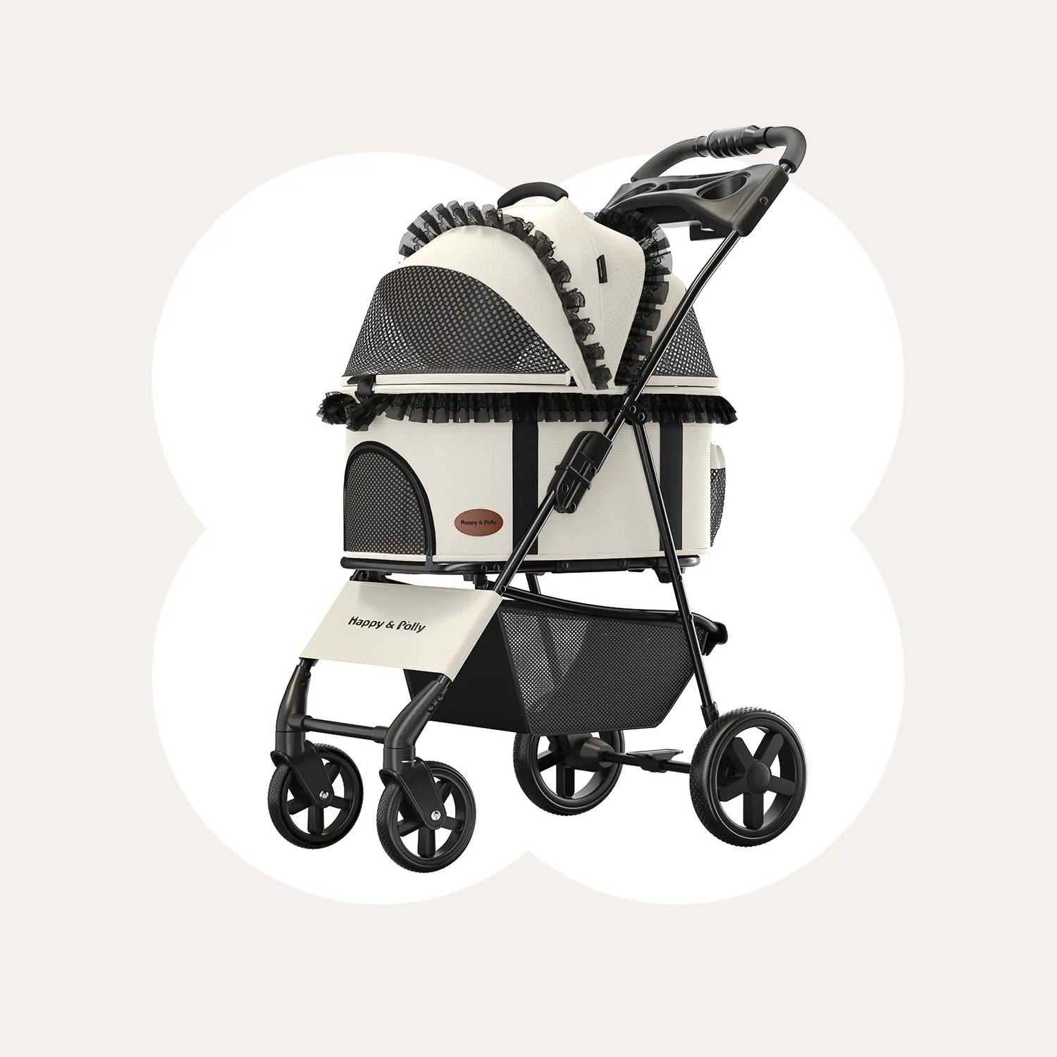 Happy & Polly Foldable Pet Stroller with Detachable Carrier - Compact & Portable for Easy Travel