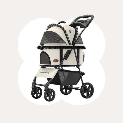 Happy & Polly Foldable Pet Stroller with Detachable Carrier - Compact & Portable for Easy Travel