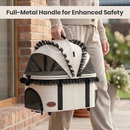 Happy & Polly Foldable Pet Stroller with Detachable Carrier - Compact & Portable for Easy Travel