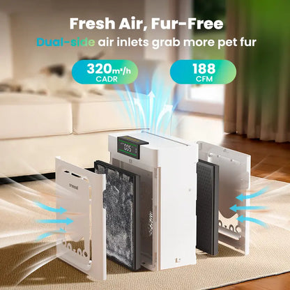 Oneisall Air Purifier for Homes with Pets, 3-in-1 Washable HEPA Filter, Dual-Sided Filter with 200G Activated Carbon, Pet-Friendly Design with Pet Lock, Allergen Relief and Odor Removal
