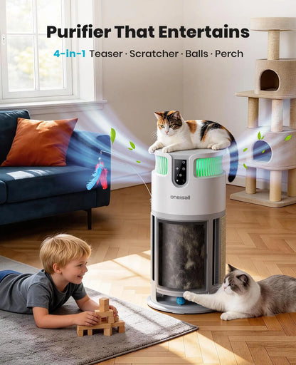 Oneisall Air Purifier for Homes with Pets, 3-in-1 Washable HEPA Filter, Dual-Sided Filter with 200G Activated Carbon, Pet-Friendly Design with Pet Lock, Allergen Relief and Odor Removal