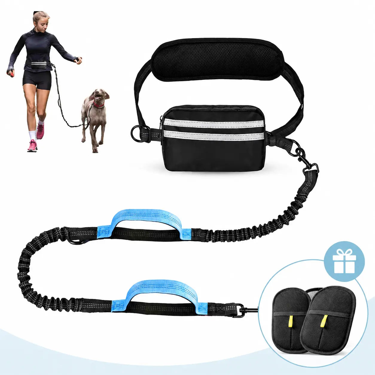 Pipidodo Hands-Free Dual Dog Leash with Waist Bag and Cushioned Pad - Effortless and Tangle-Free Walking for Two Dogs