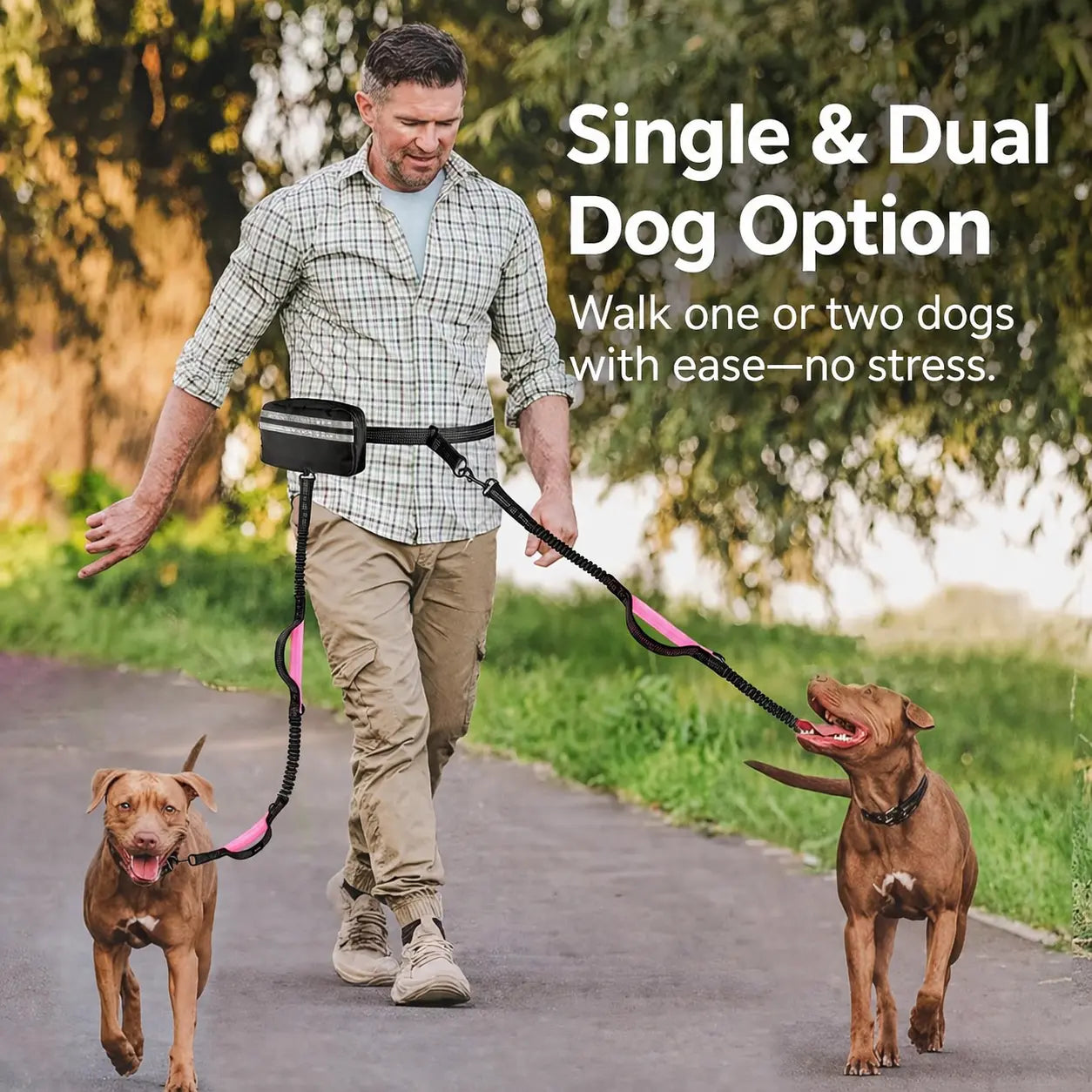 Pipidodo Hands-Free Dual Dog Leash with Waist Bag and Cushioned Pad - Effortless and Tangle-Free Walking for Two Dogs