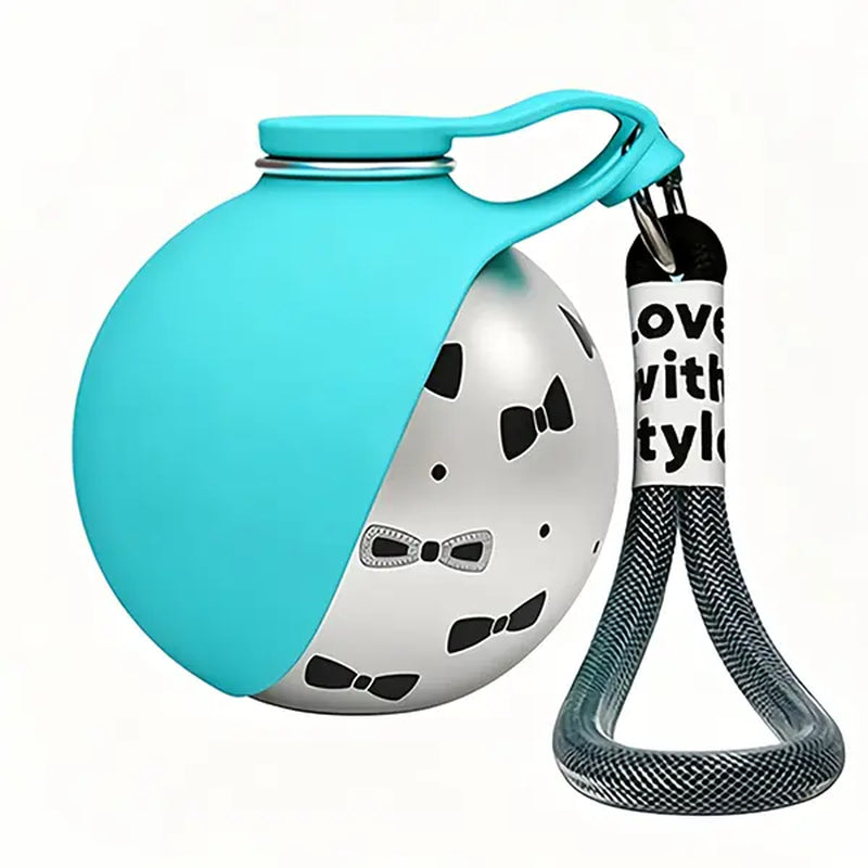 Ihubei 304 Stainless Steel Pet Water Bottle with Foldable Food-Grade Silicone Bowl for Dogs and Cats - Stylish and Portable Hydration Solution for Travel, Walks, and Hiking (285ml)