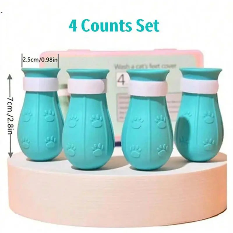Cat Bathing Shoes – Set of 4 Pairs, Silicone Paw Protectors for Pet Grooming – Safeguards Paws During Baths, Prevents Scratching, Durable and Reliable.