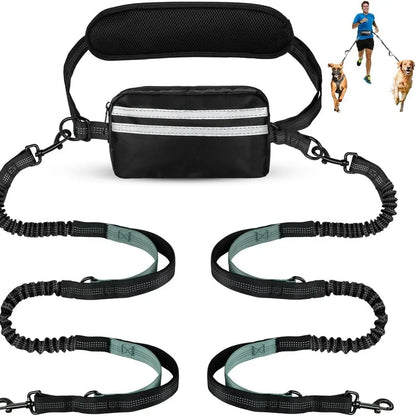 Pipidodo Hands-Free Dual Dog Leash with Waist Bag and Cushioned Pad - Effortless and Tangle-Free Walking for Two Dogs