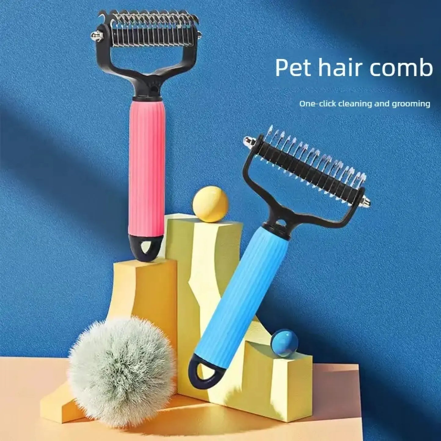 Professional Pet Grooming Tool - Universal Detangling Comb for Dogs with Stainless Steel Double-Sided Design for Effective Shedding Removal and Matted Hair Management.