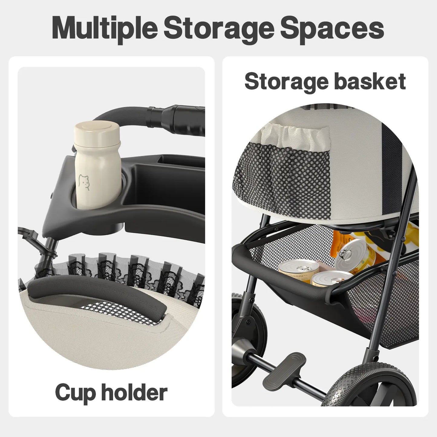 Happy & Polly Foldable Pet Stroller with Detachable Carrier - Compact & Portable for Easy Travel