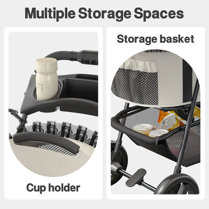 Happy & Polly Foldable Pet Stroller with Detachable Carrier - Compact & Portable for Easy Travel