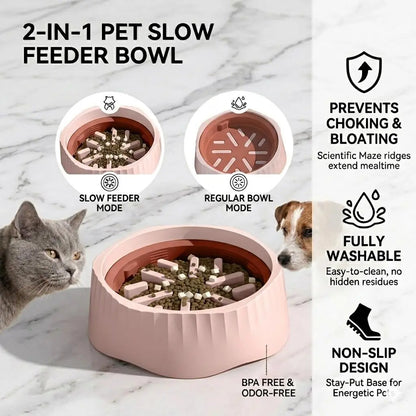 2-in-1 Slow Feeder Dog Bowl - 20.3 cm Large Snowflake Maze Puzzle Bowl for Fast Eaters, Removable Insert, Dual Feed Modes, Durable and Easy to Clean, Promotes Healthy Digestion, Suitable for Dogs and Cats
