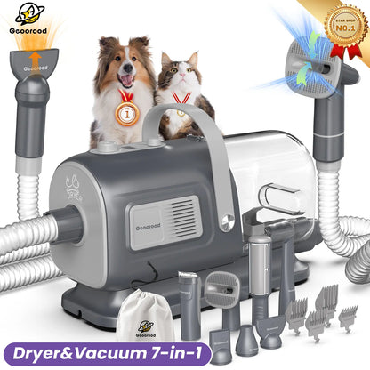 Geoorood All-In-One Dog Grooming Kit with Vacuum Brush, 2.5L Capacity, Stainless Steel Blades, Lightweight Design, 13Kpa Suction Force, Portable Cleaning Solution
