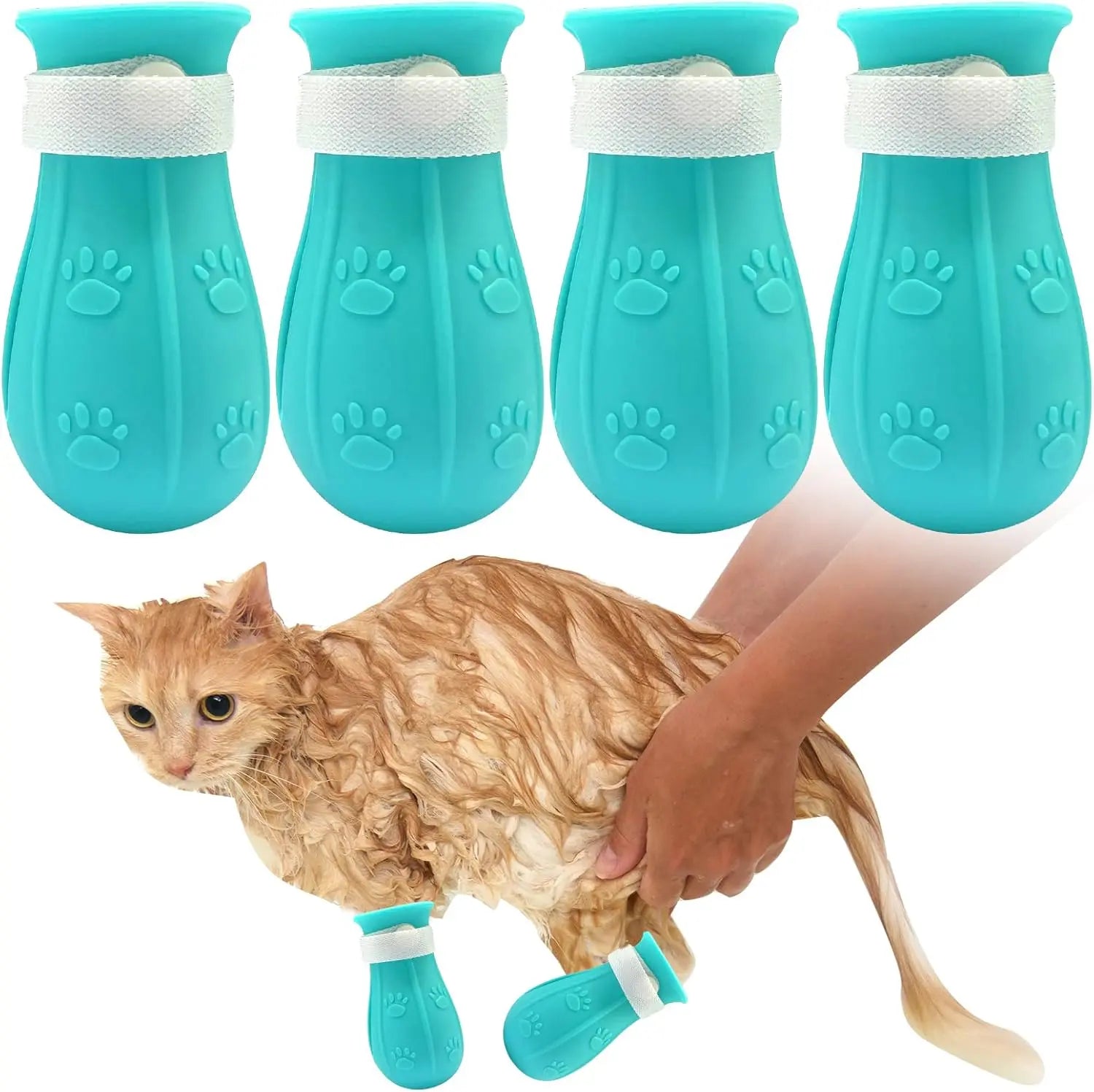 Cat Bathing Shoes – Set of 4 Pairs, Silicone Paw Protectors for Pet Grooming – Safeguards Paws During Baths, Prevents Scratching, Durable and Reliable.