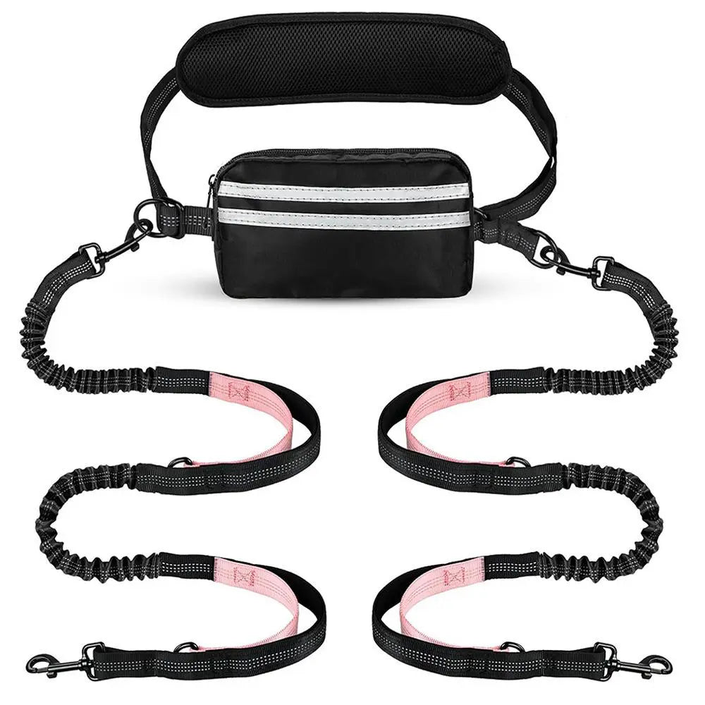 Pipidodo Hands-Free Dual Dog Leash with Waist Bag and Cushioned Pad - Effortless and Tangle-Free Walking for Two Dogs