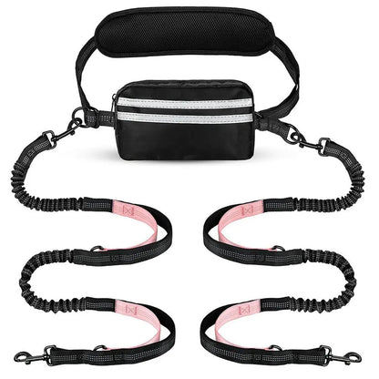 Pipidodo Hands-Free Dual Dog Leash with Waist Bag and Cushioned Pad - Effortless and Tangle-Free Walking for Two Dogs