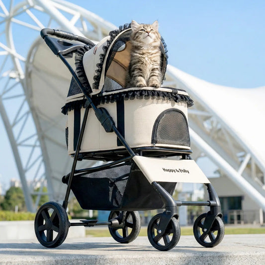 Happy & Polly Foldable Pet Stroller with Detachable Carrier - Compact & Portable for Easy Travel