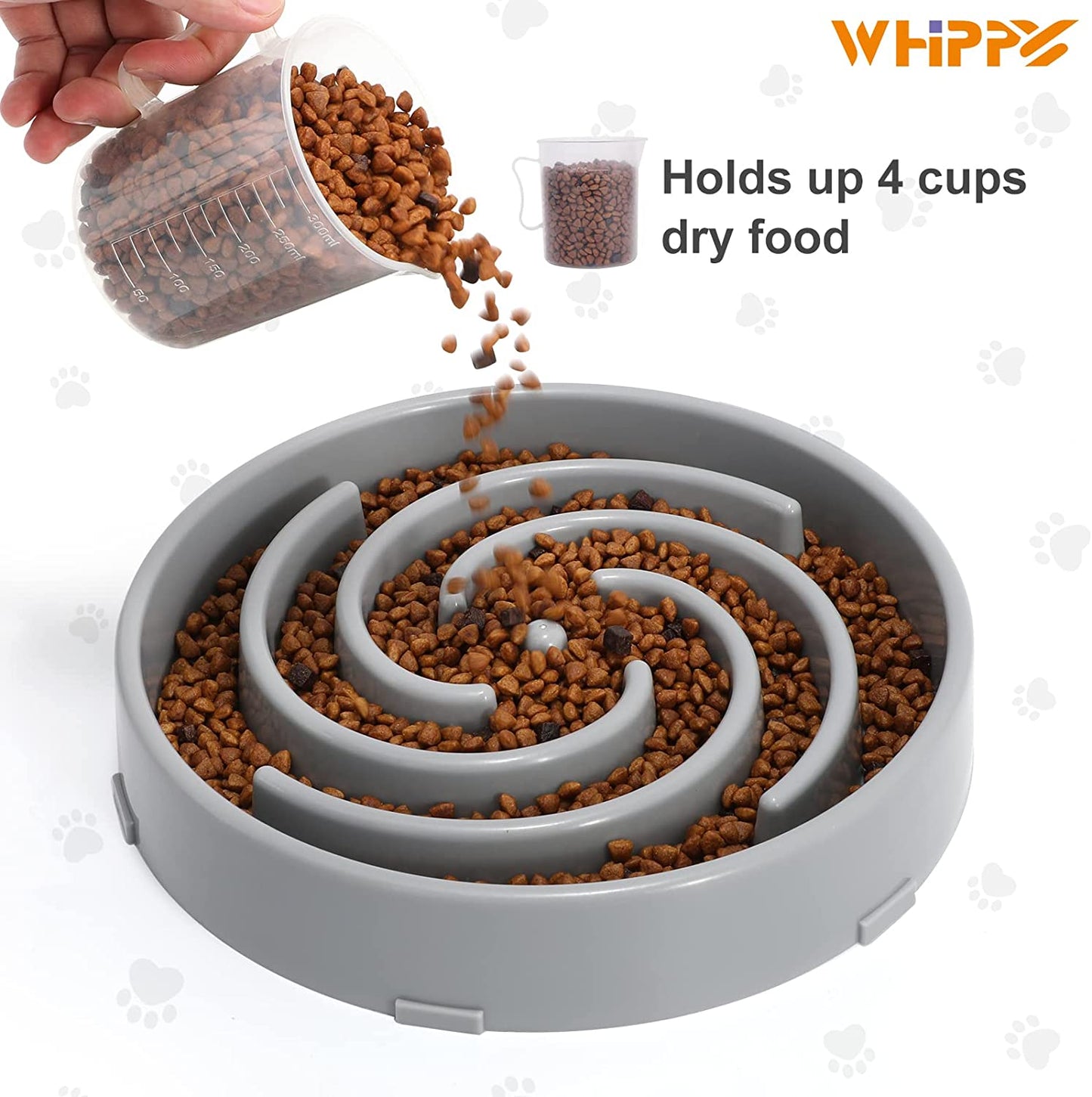 Large Non-Slip Slow Feeder Dog Bowl for Medium to Large Breeds - Interactive Maze Puzzle Design to Prevent Bloating and Choking, Light Gray