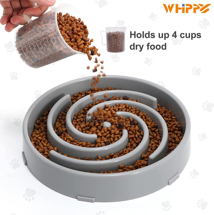 Large Non-Slip Slow Feeder Dog Bowl for Medium to Large Breeds - Interactive Maze Puzzle Design to Prevent Bloating and Choking, Light Gray