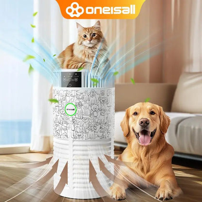 Oneisall Air Purifier for Homes with Pets, 3-in-1 Washable HEPA Filter, Dual-Sided Filter with 200G Activated Carbon, Pet-Friendly Design with Pet Lock, Allergen Relief and Odor Removal