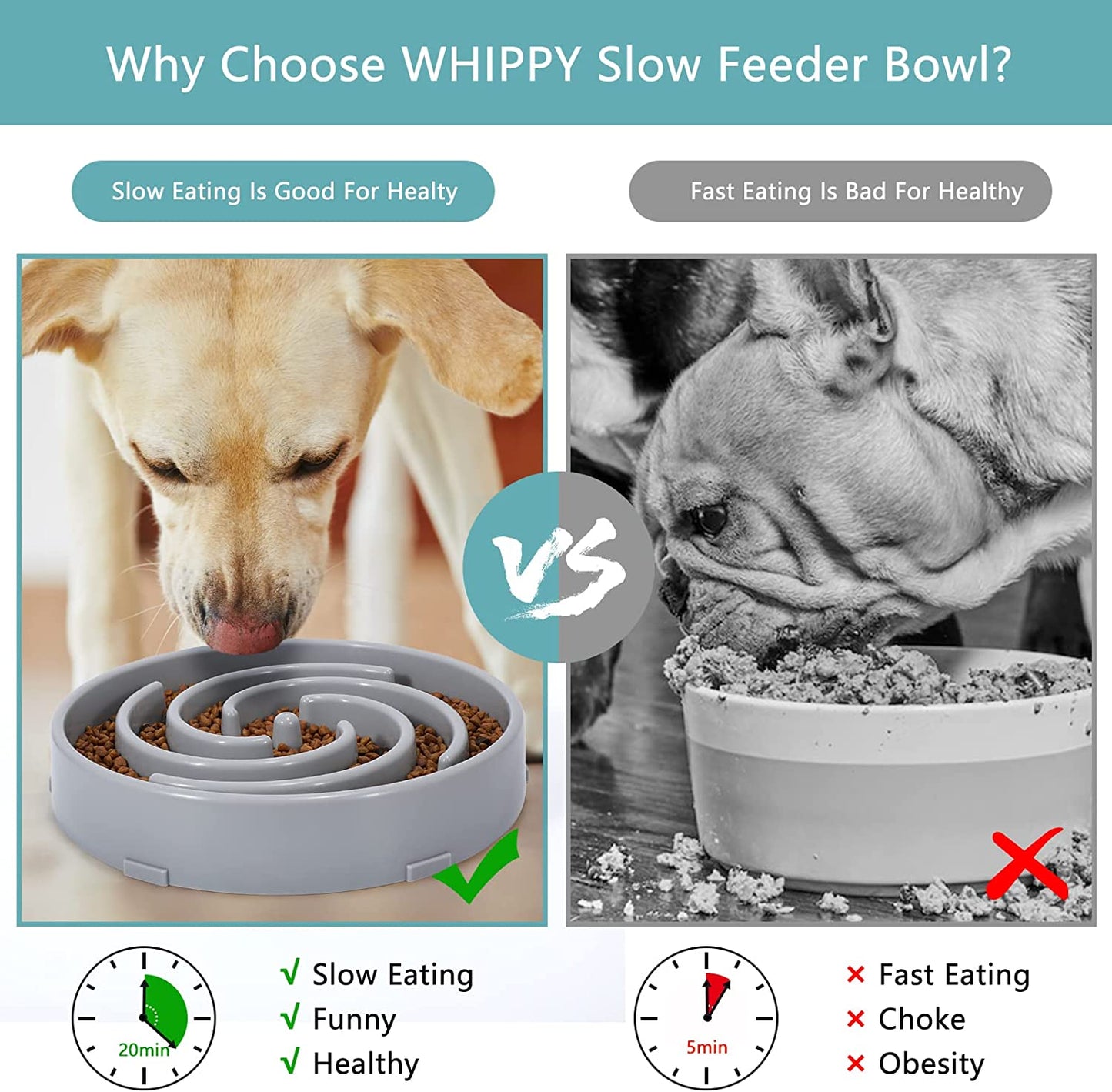 Large Non-Slip Slow Feeder Dog Bowl for Medium to Large Breeds - Interactive Maze Puzzle Design to Prevent Bloating and Choking, Light Gray