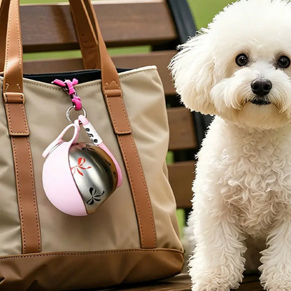 Ihubei 304 Stainless Steel Pet Water Bottle with Foldable Food-Grade Silicone Bowl for Dogs and Cats - Stylish and Portable Hydration Solution for Travel, Walks, and Hiking (285ml)