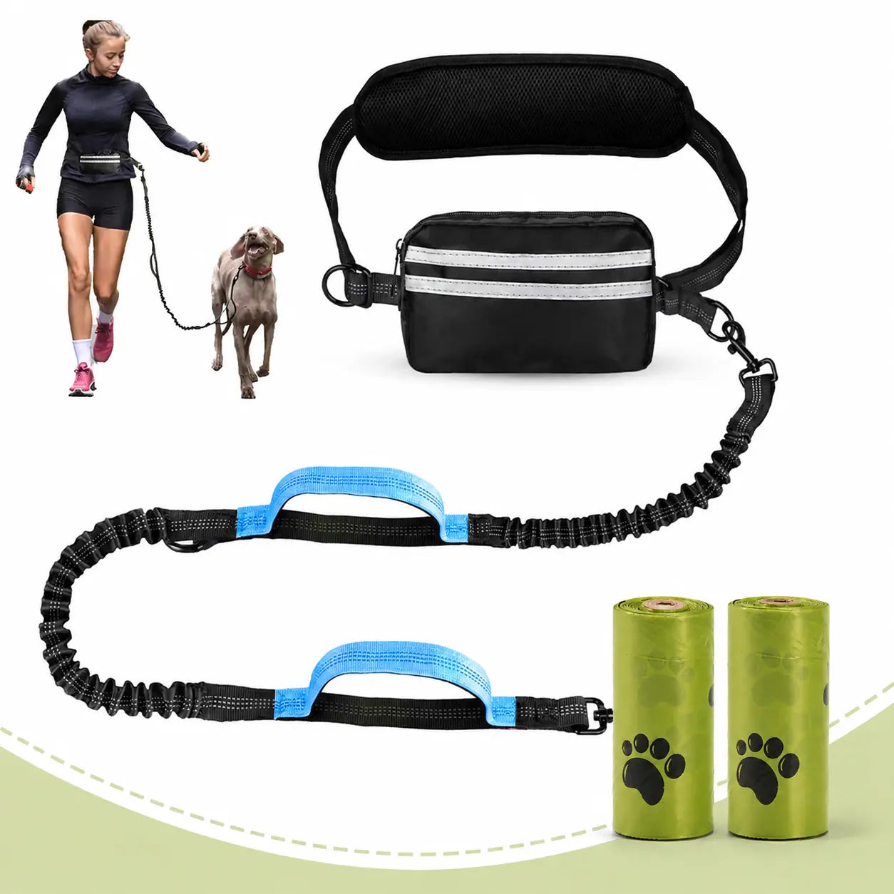 Pipidodo Hands-Free Dual Dog Leash with Waist Bag and Cushioned Pad - Effortless and Tangle-Free Walking for Two Dogs