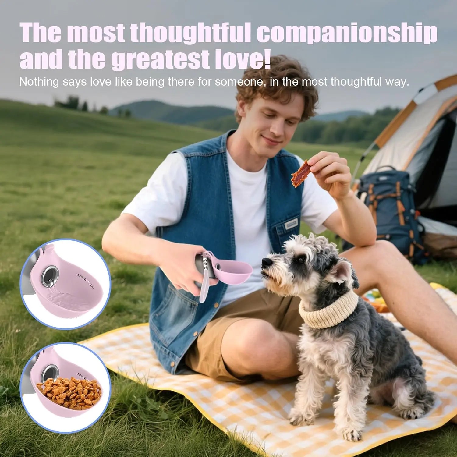 Ihubei 304 Stainless Steel Pet Water Bottle with Foldable Food-Grade Silicone Bowl for Dogs and Cats - Stylish and Portable Hydration Solution for Travel, Walks, and Hiking (285ml)