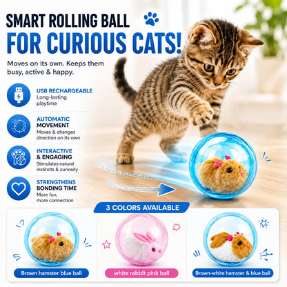Smart Cat Toy: USB Rechargeable Auto-Rolling Ball for Hands-Free Play with Mouse for Indoor Cats
