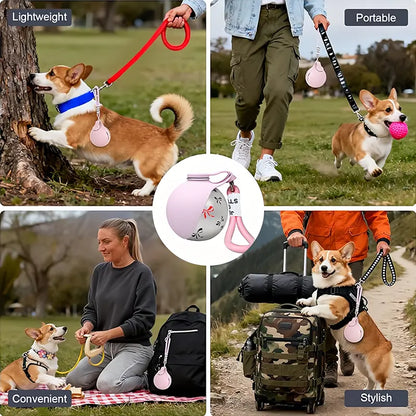 Ihubei 304 Stainless Steel Pet Water Bottle with Foldable Food-Grade Silicone Bowl for Dogs and Cats - Stylish and Portable Hydration Solution for Travel, Walks, and Hiking (285ml)