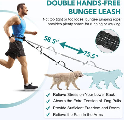 Pipidodo Hands-Free Dual Dog Leash with Waist Bag and Cushioned Pad - Effortless and Tangle-Free Walking for Two Dogs